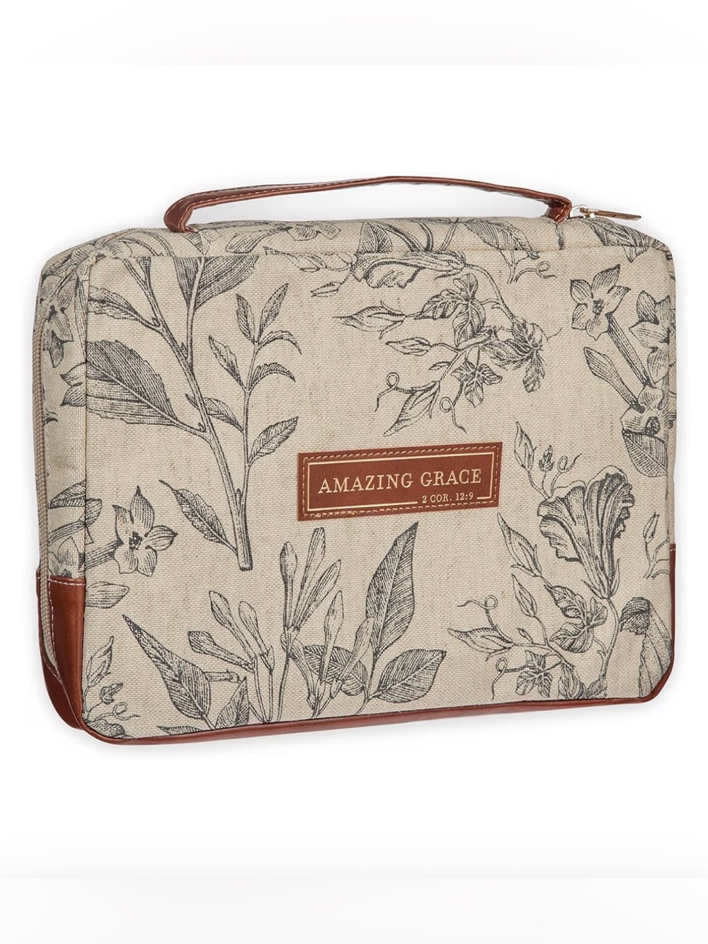 Large Amazing Grace Scripture Bible Cover Zippered Pouch with Handle